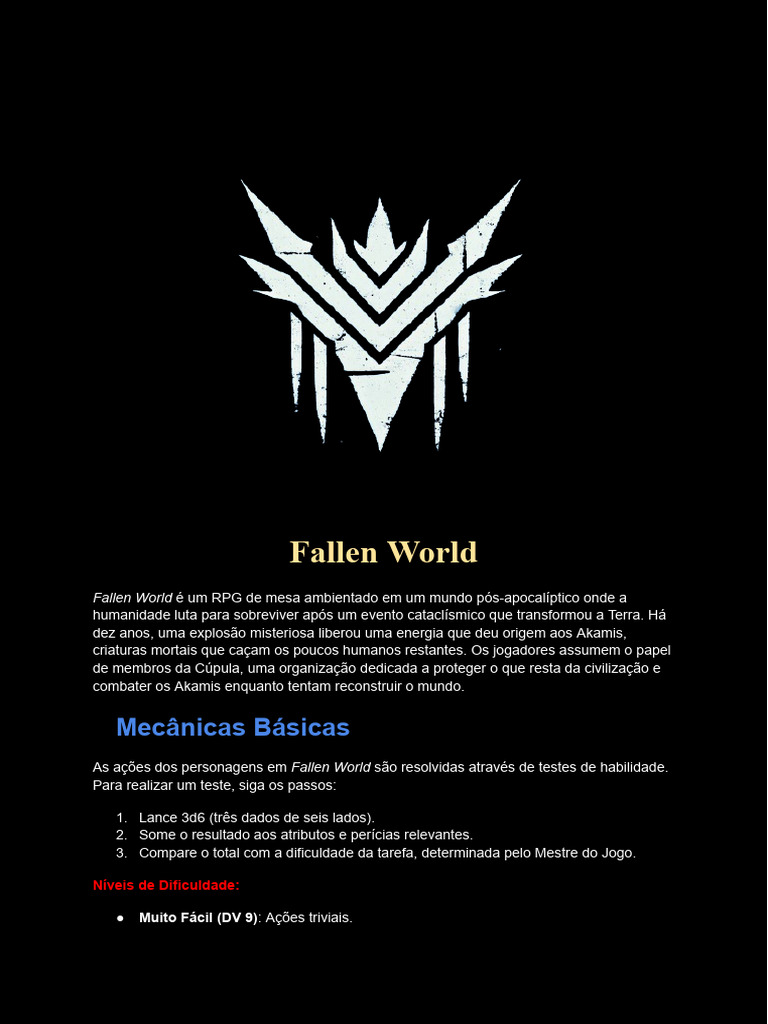 RPG Fallen World: Mecânicas e Personagens | PDF | Munição | Science