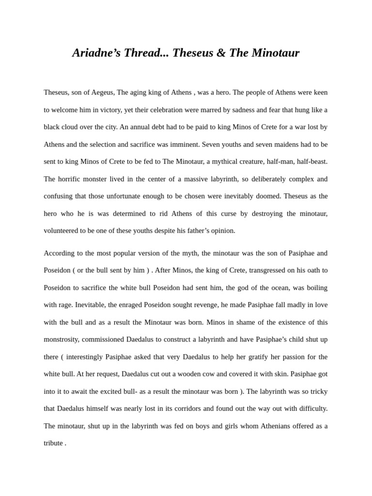 Ariadne's Thread Theseuse and The Minotaur | PDF | Minotaur | Theseus