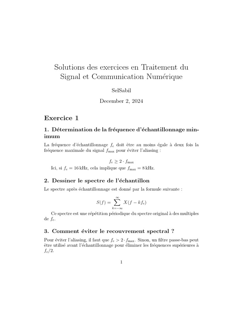 Solutions Exercices Traitement Signal | PDF | Transformation de Fourier ...