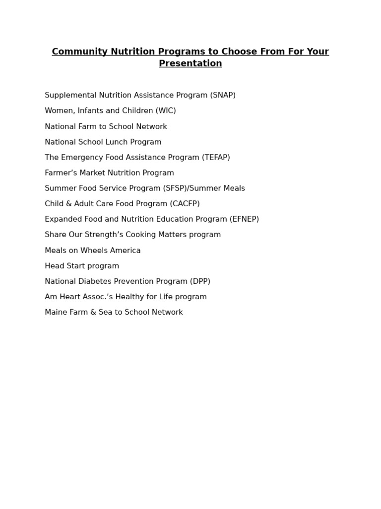 Community Nutrition Programs | PDF