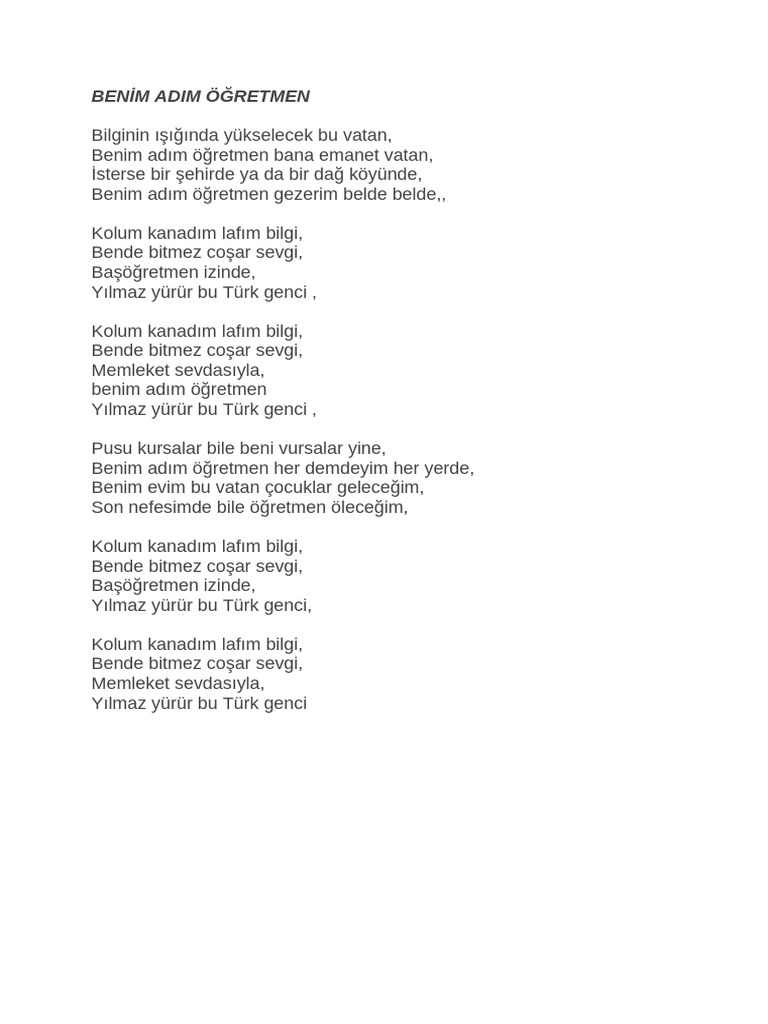 Beni̇m Adim Öğretmen | PDF