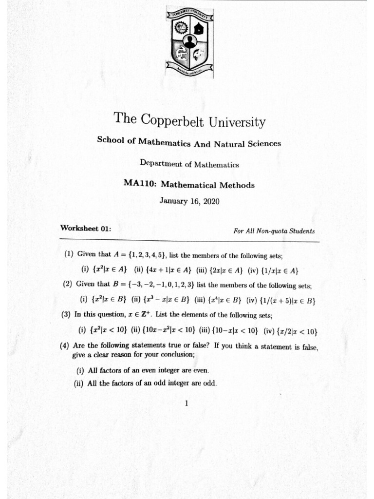 Tutorial 1 MA 110 2020 | PDF