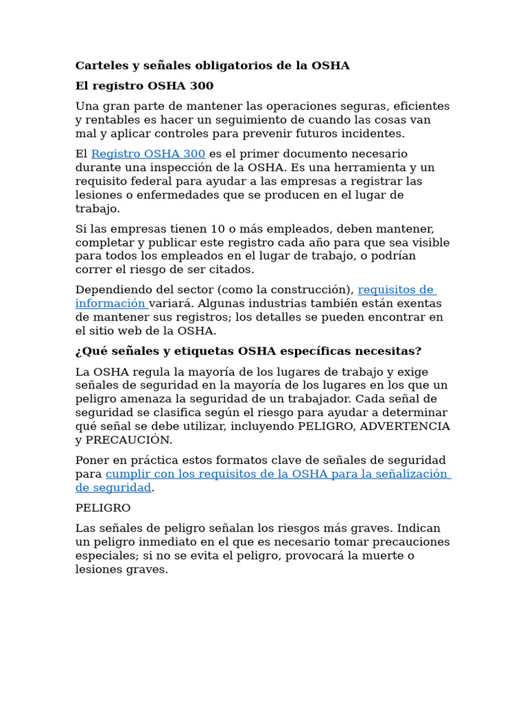 Registro y Señales OSHA Esenciales | PDF