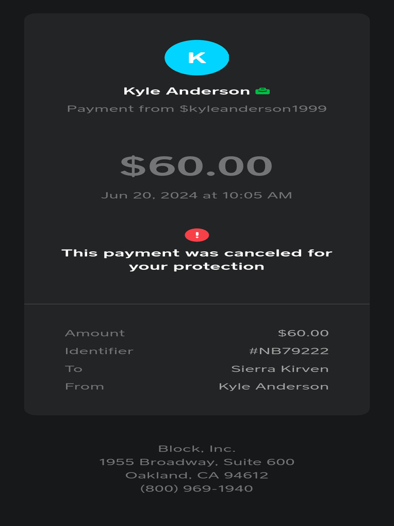 Canceled Payment Notification: $60.00 | PDF