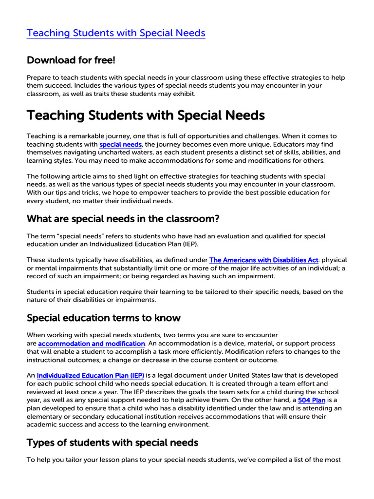 Strategies for Teaching Special Needs Students | PDF | Individualized ...