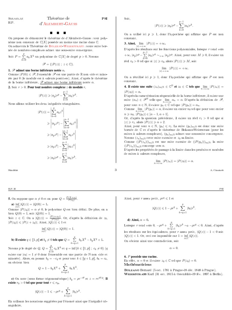 Théorème de d'AlembertGauss PDF Limite (mathématiques) Analyse — free download