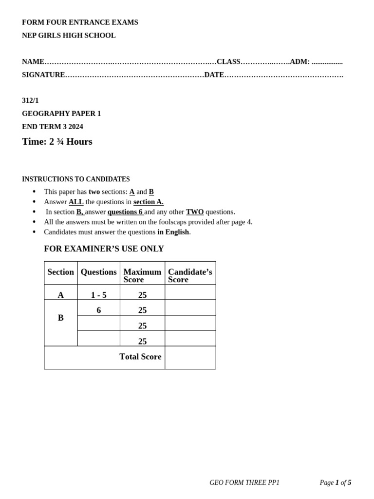 Geography Paper 1 Term 3 Exam 2024 | PDF | Aquifer | Groundwater
