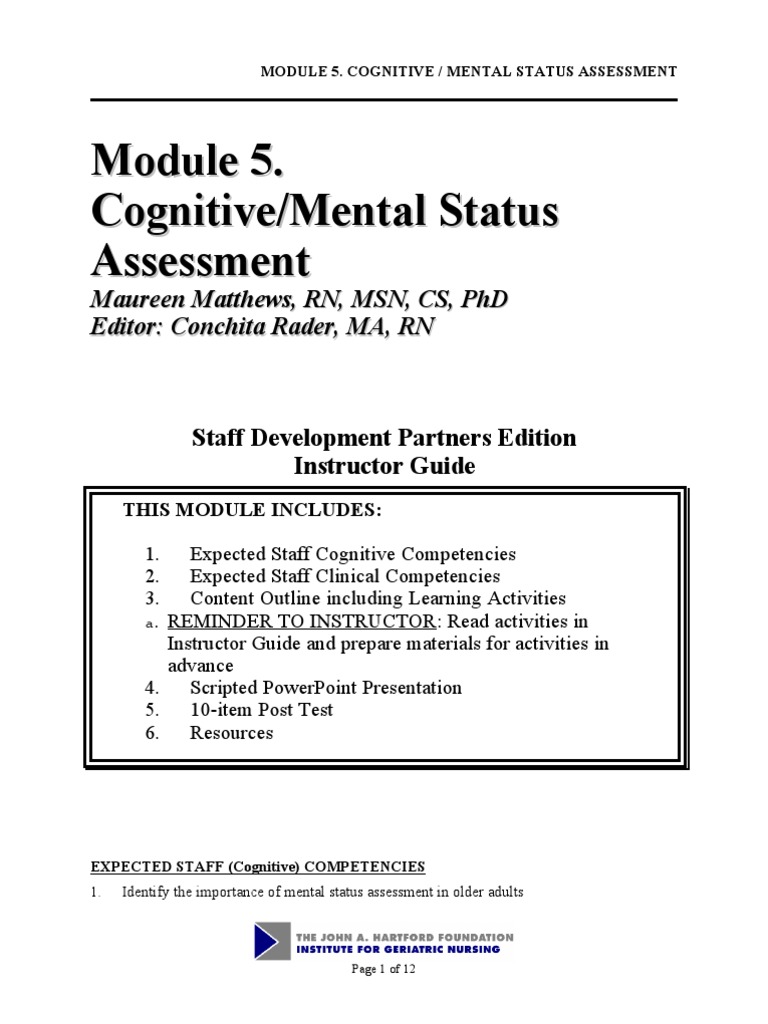 Module 5 Cognitive Mental Assessment PDF Dementia Major Depressive Disorder