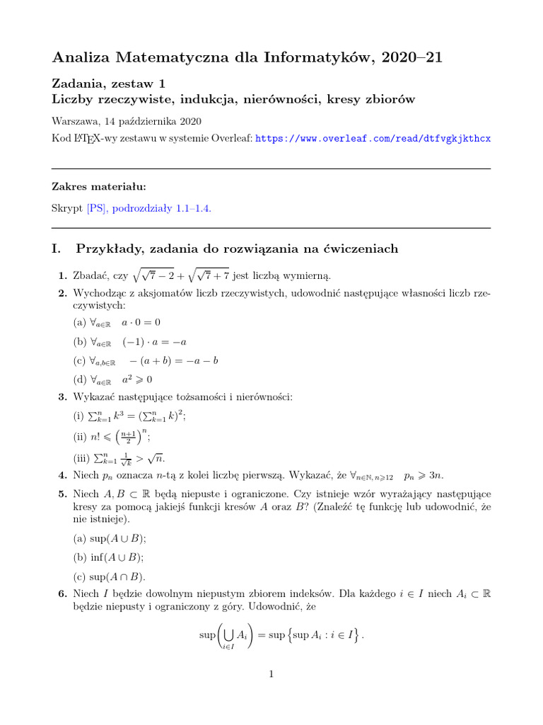 AM Inf 20 21 Sem 1 Zestaw 1 01 | PDF