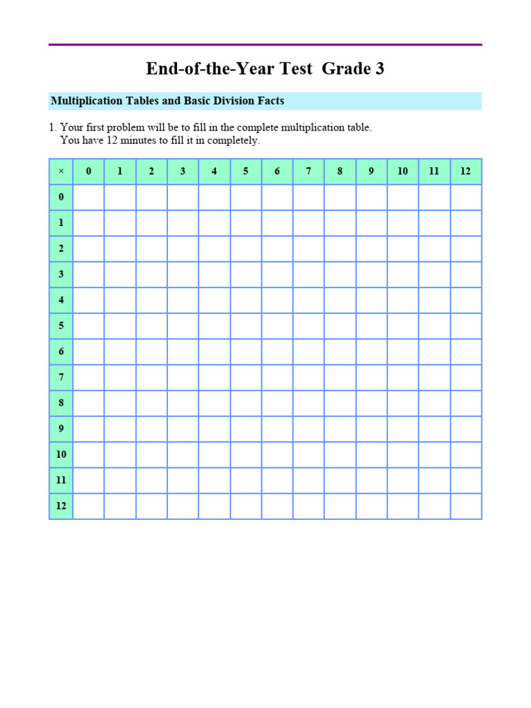 End Of Year Test Grade3 Removed Compressed Pdf Area Rectangle
