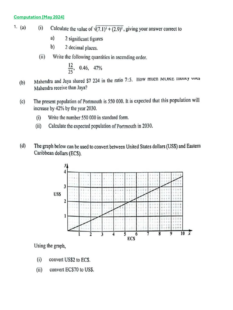 Past CXC Papers on Computation | PDF