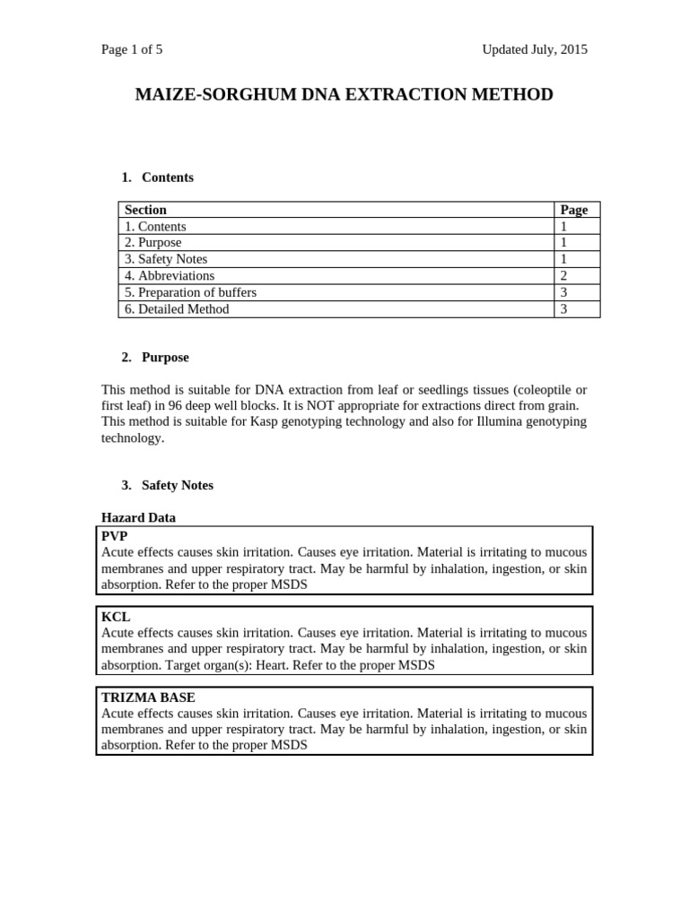 Maize-Sorghum DNA Extraction Guide | PDF | Centrifuge | Precipitation ...