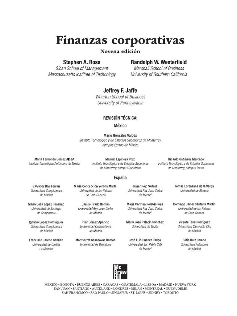 Ross, Westerfield, y Jaffe. Finanzas Corporativas. 9 Edc. Cap. 1 | PDF