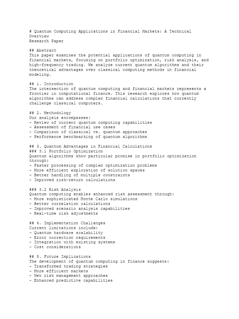 Quantum Computing in Finance: Overview | PDF