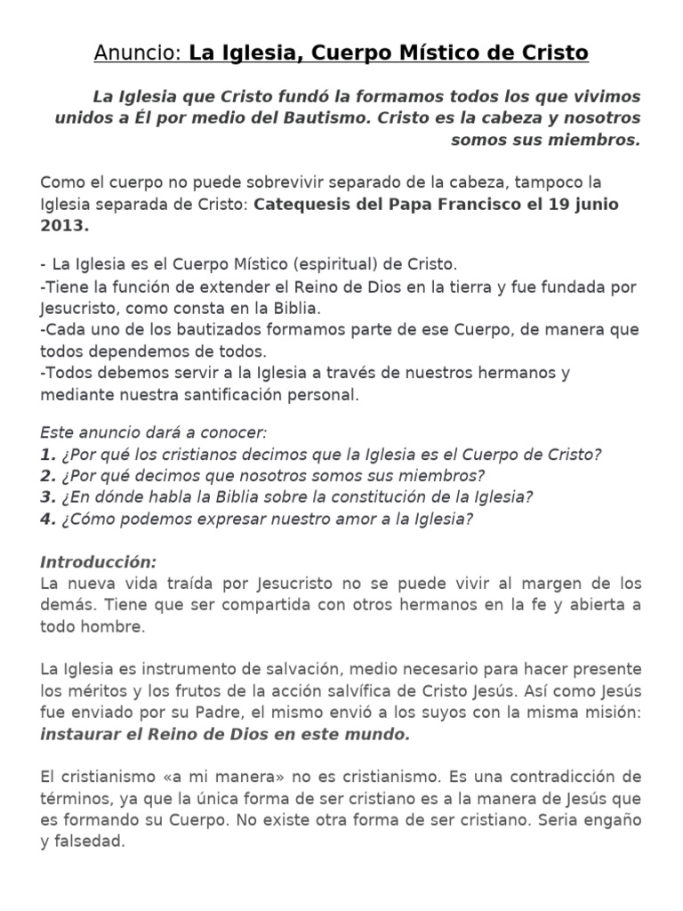 La Iglesia como Cuerpo Místico de Cristo | PDF | Cristo (título ...
