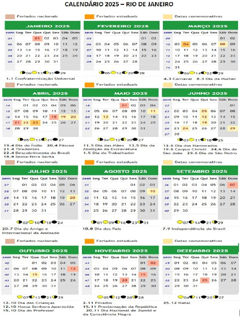 Calendário Com Feriados RJ - 2025 - 250115 - 111747 | PDF