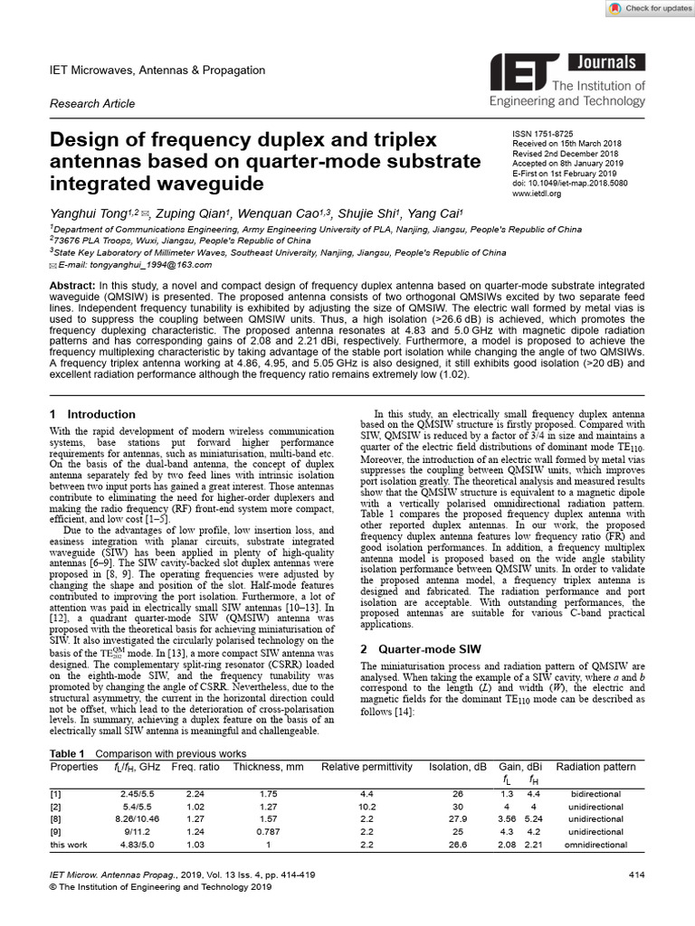 IET Microwaves Antenna Prop - 2019 - Tong - Design of Frequency Duplex ...