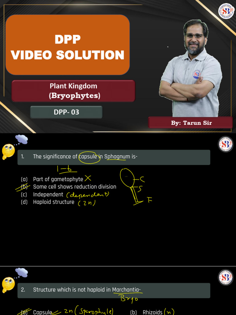 Plant Kingdom DPP 03 Solution PDF - 1685 - 1710733740419 | PDF | Spore ...