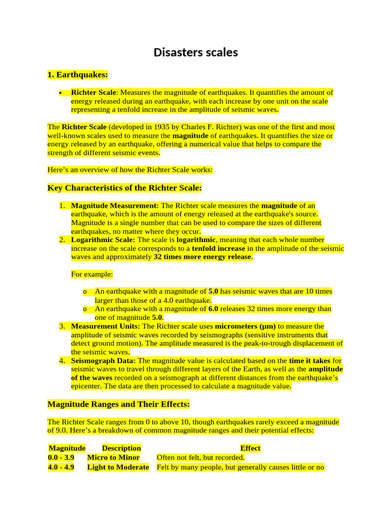 Natural Disaster Measurement Scales | PDF