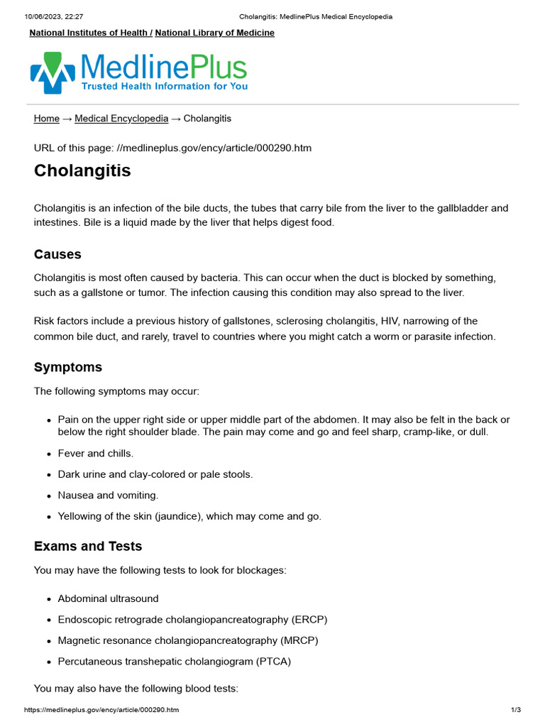 Cholangitis Medlineplus Medical Encyclopedia Pdf Gastroenterology 