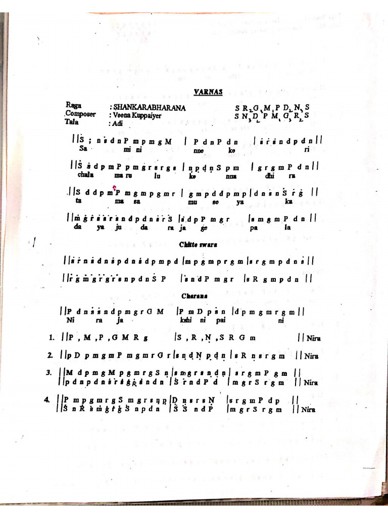 Shankarabharnam Varnam | PDF