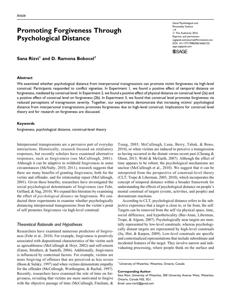 Rizvi2016-Promoting Forgiveness Through Psychological Distance-Severity ...