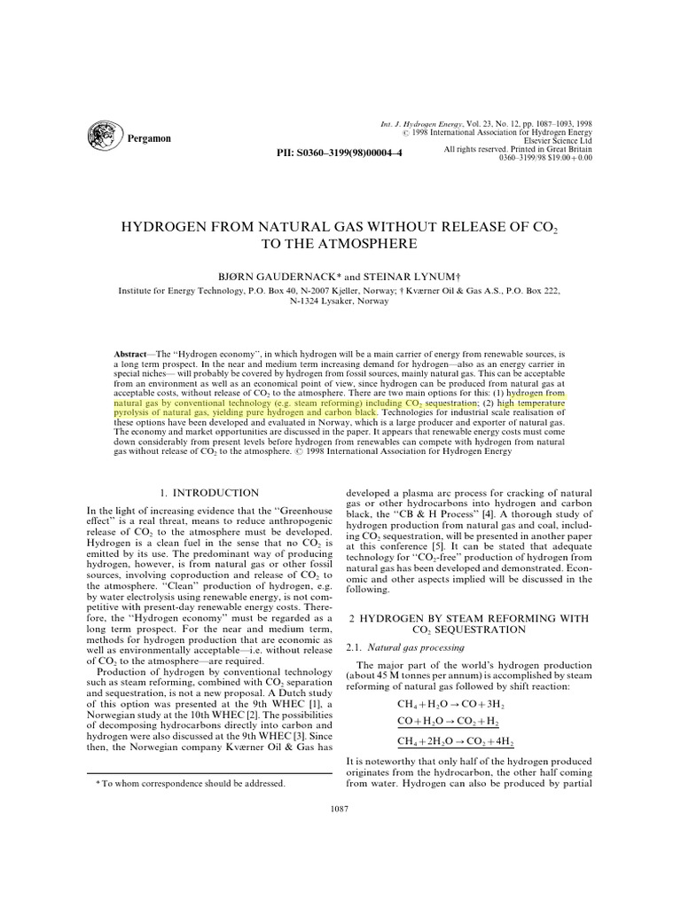 HYDROGEN FROM NATURAL GAS WITHOUT RELEASE OF CO1 TO THE ATMOSPHERE ...