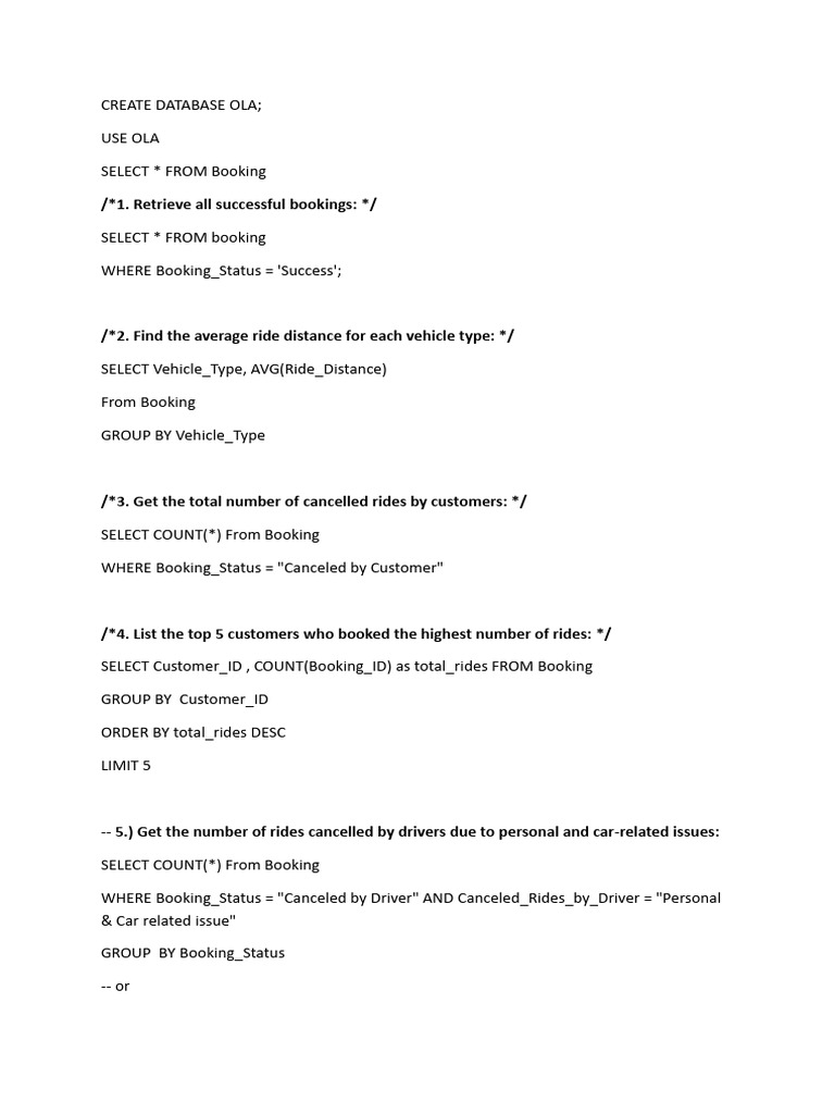 SQL Codes - OLA | PDF