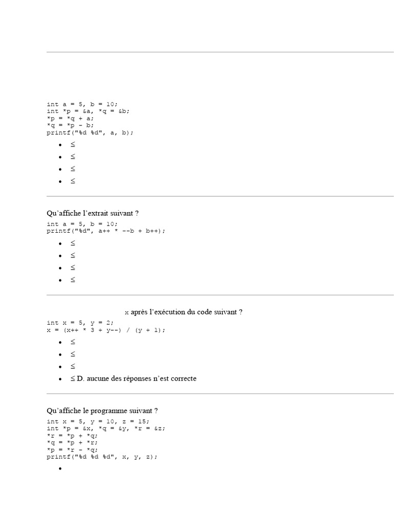 Examen C : Questions Avancées en Programmation | PDF | Pointeur ...