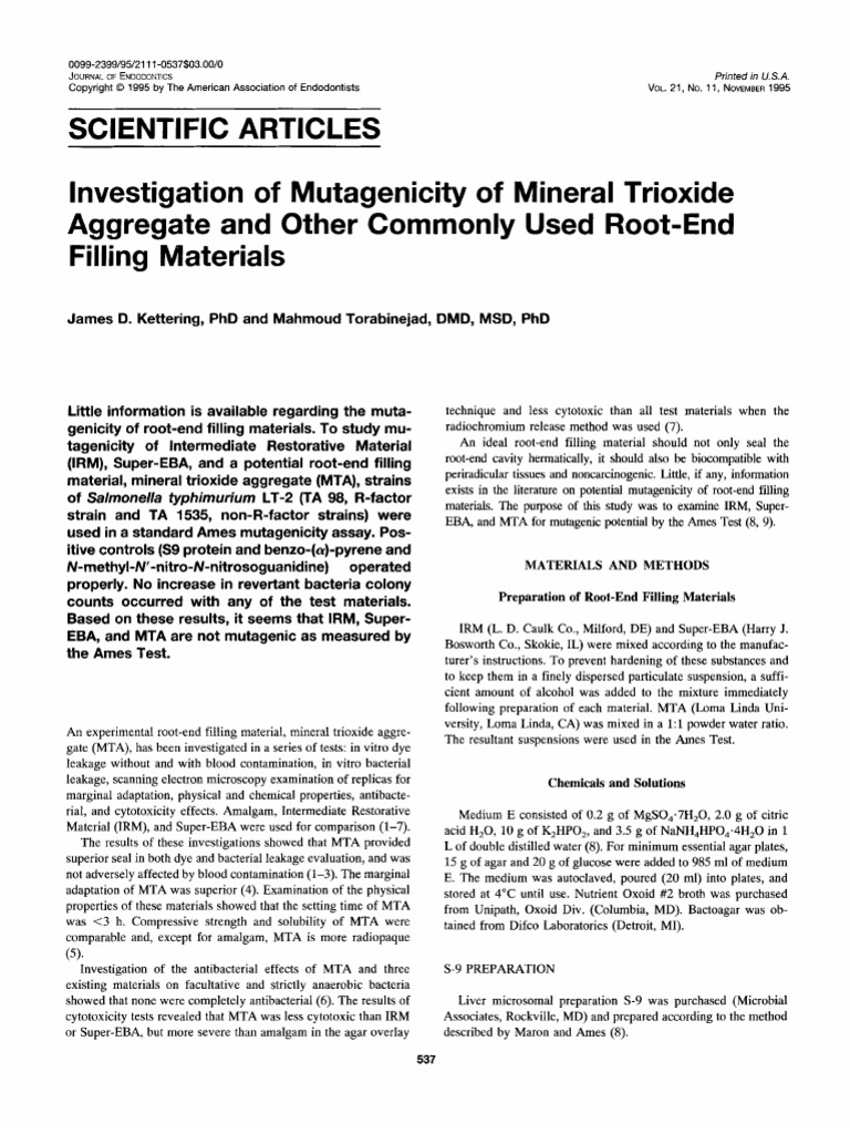 4. Investigation of Mutagenicity of Mineral Trioxide | PDF