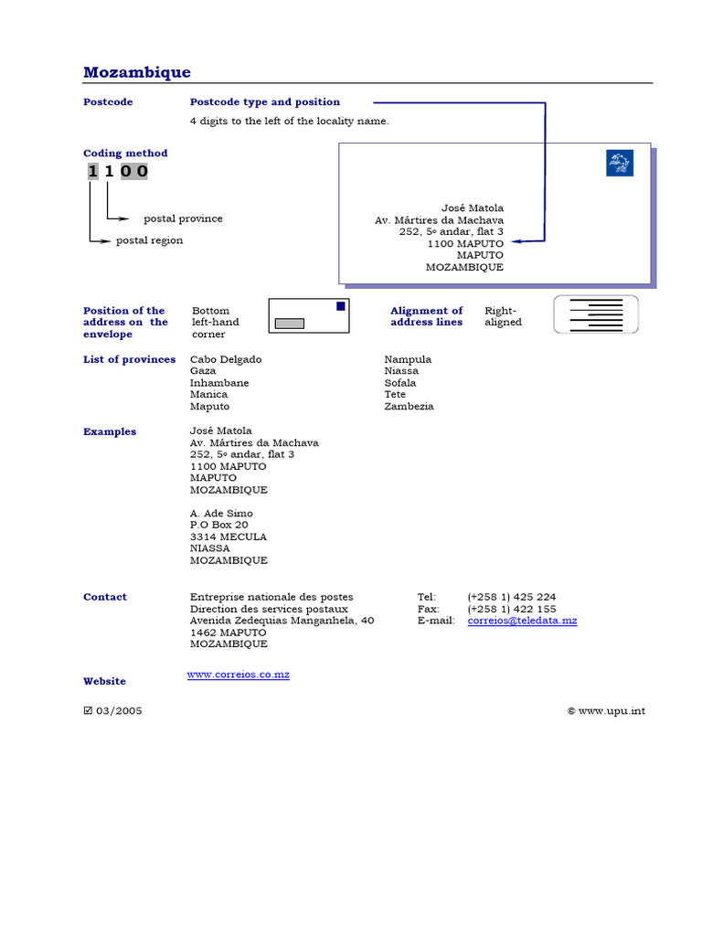 Mozambique Postal Code Guide | PDF