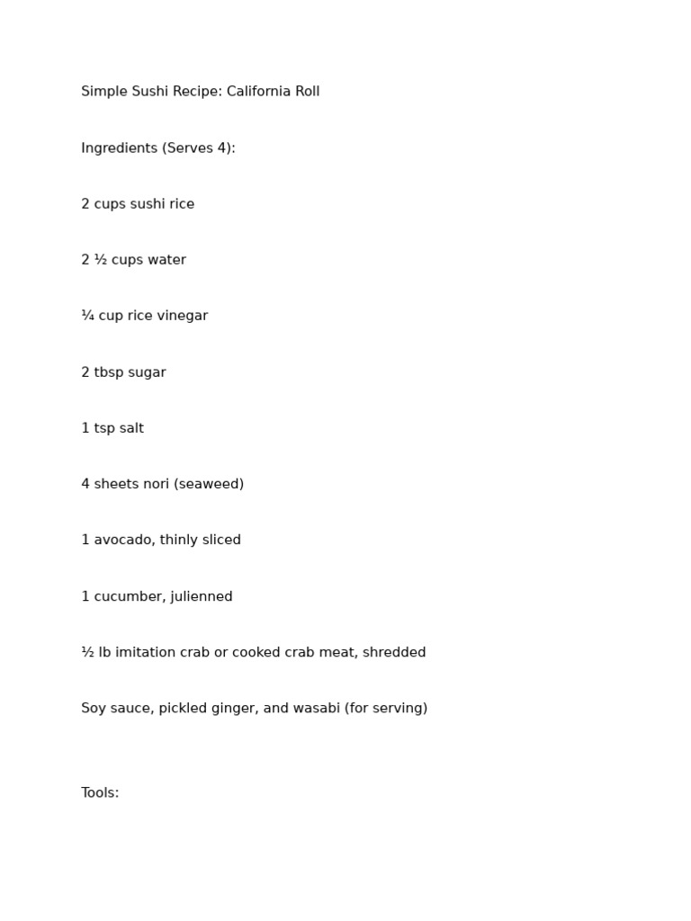 Easy California Roll Sushi Recipe | PDF