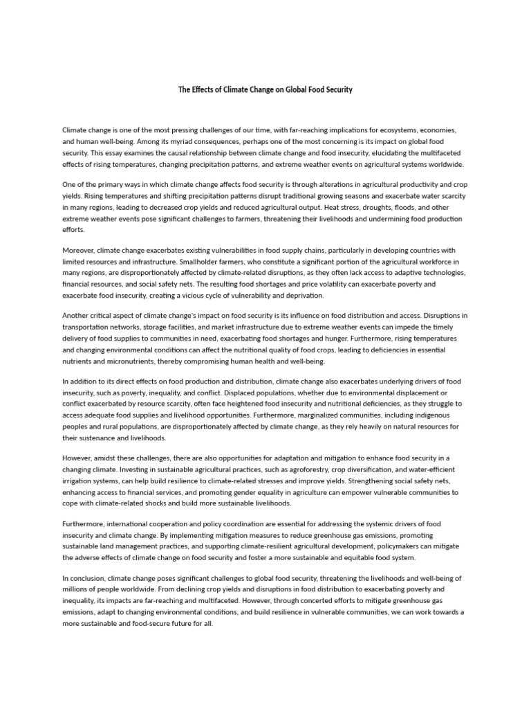The Effects of Climate Change On Global Food Security | PDF | Food ...