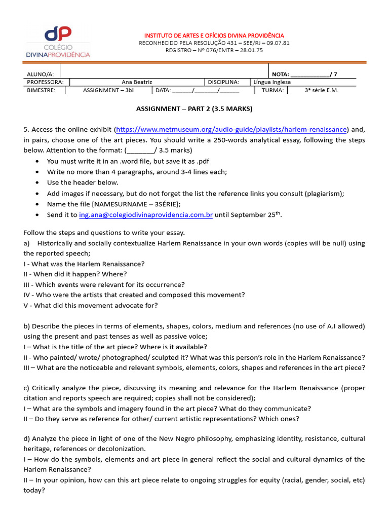 ASSIGNMENT - Cultural Heritage and Harlem Renaissance | PDF