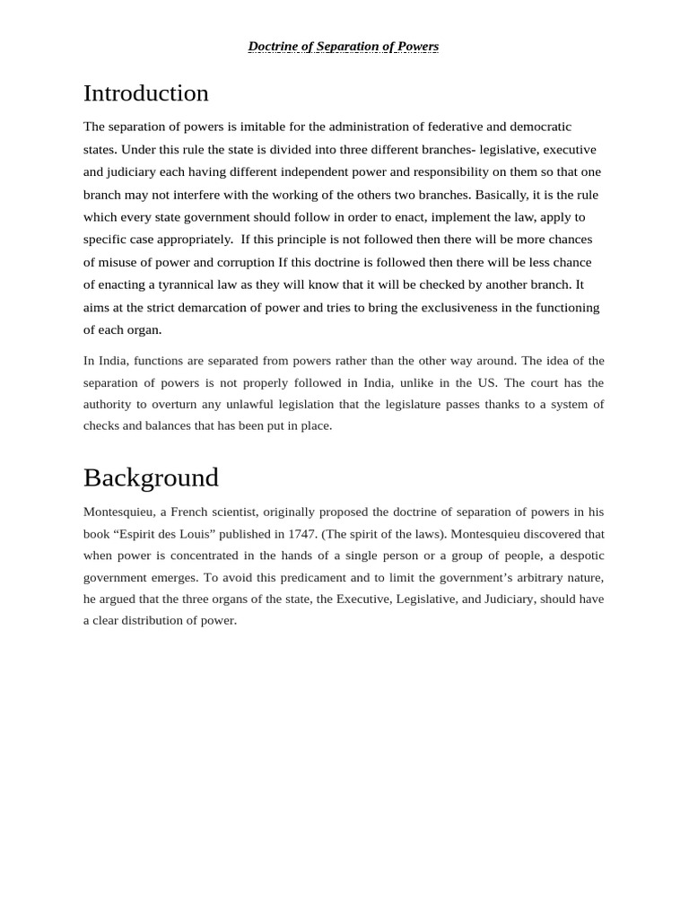 Doctrine of Separation of Power | PDF | Separation Of Powers | Legislature