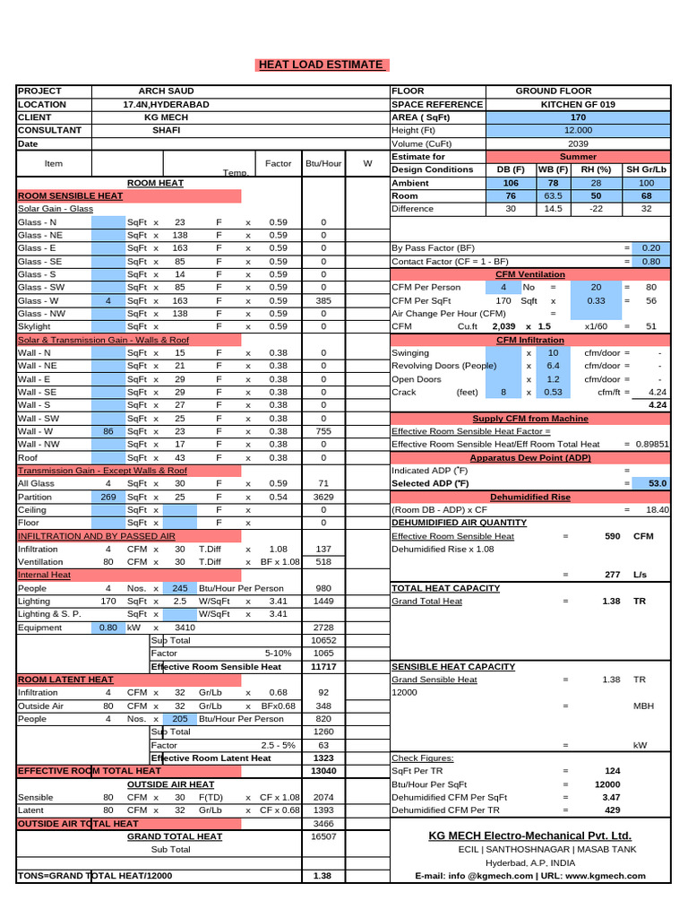 Heat Load Estimate for Kitchen & Bedroom | PDF | Building Engineering ...