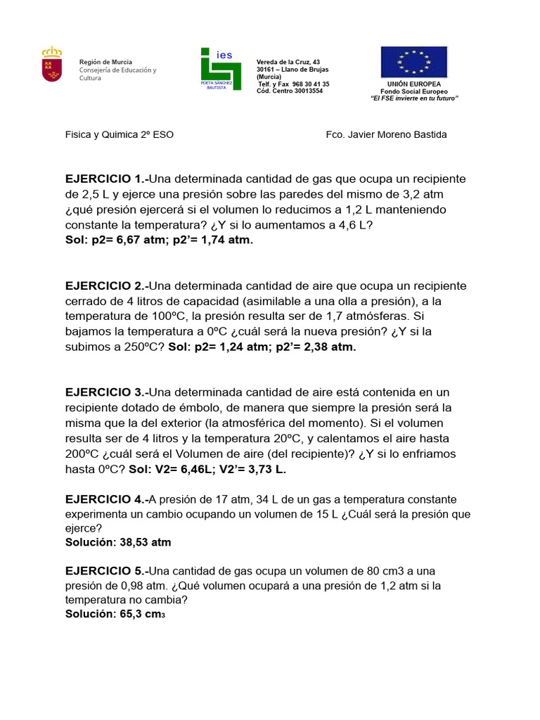 Ejercicios Ley de Gases Ideales | PDF | Gases | Metrología