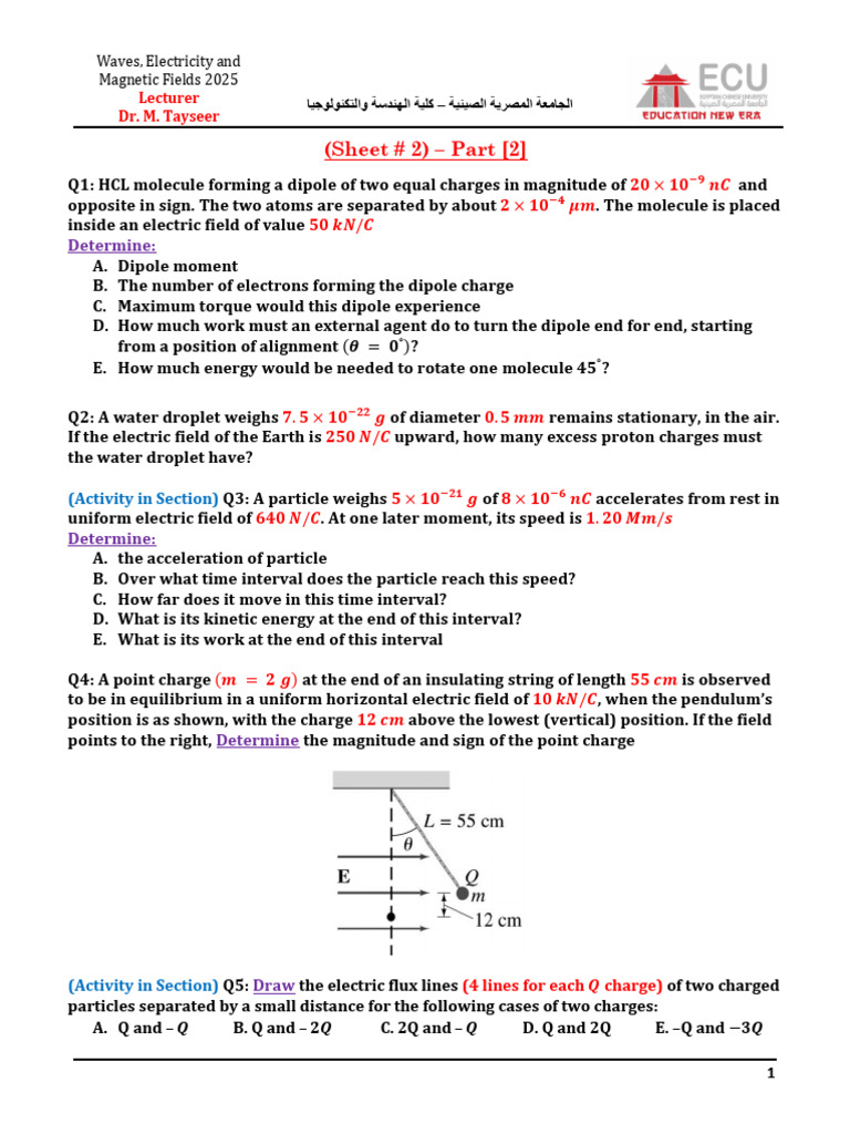 Electric Fields and Dipole Calculations | PDF | Dipole | Electric Field
