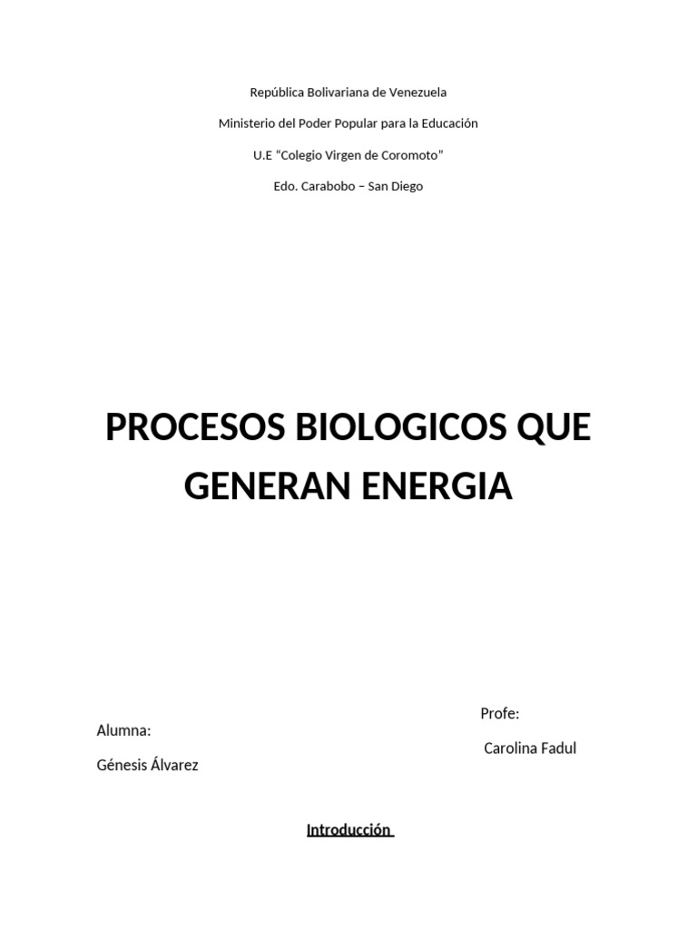 Procesos Biologicos Que Generan Energia | PDF | Respiración celular ...