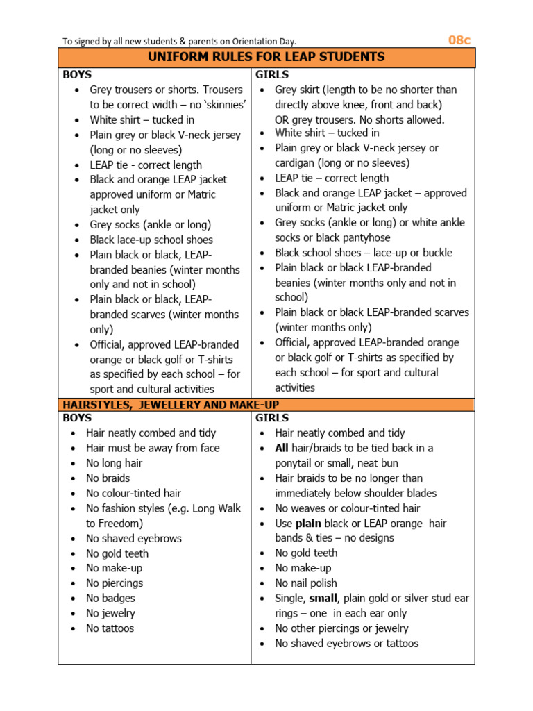 LEAP Student Uniform Guidelines | PDF | Clothing | Fashion