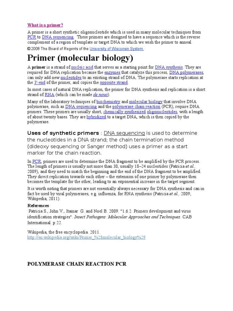 What is a Primer Primer (Molecular Biology) Polymerase Chain Reaction