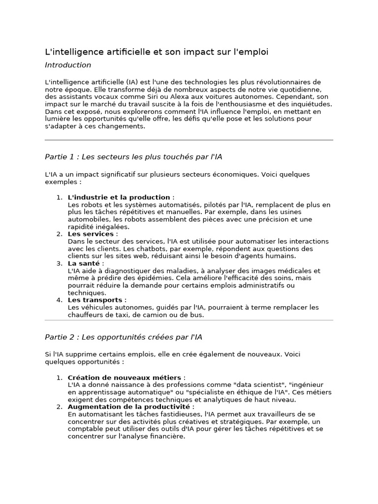 Impact de l'IA sur l'emploi | PDF | Intelligence artificielle ...