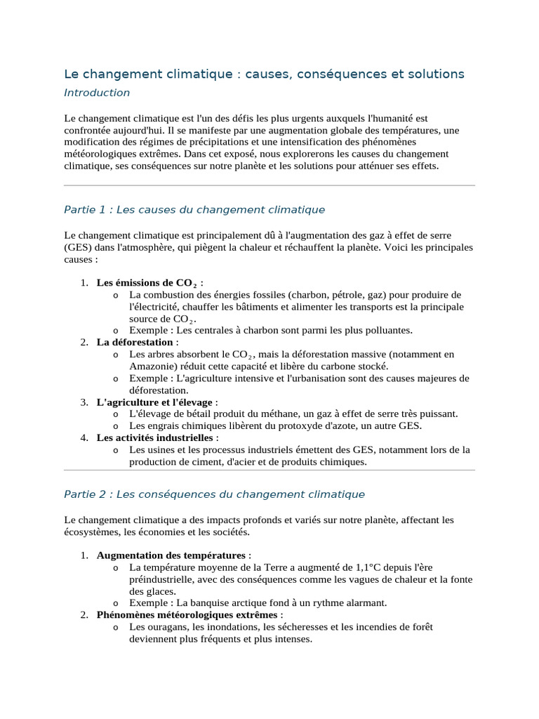 Changement climatique : causes et solutions | PDF | Gaz à effet de ...