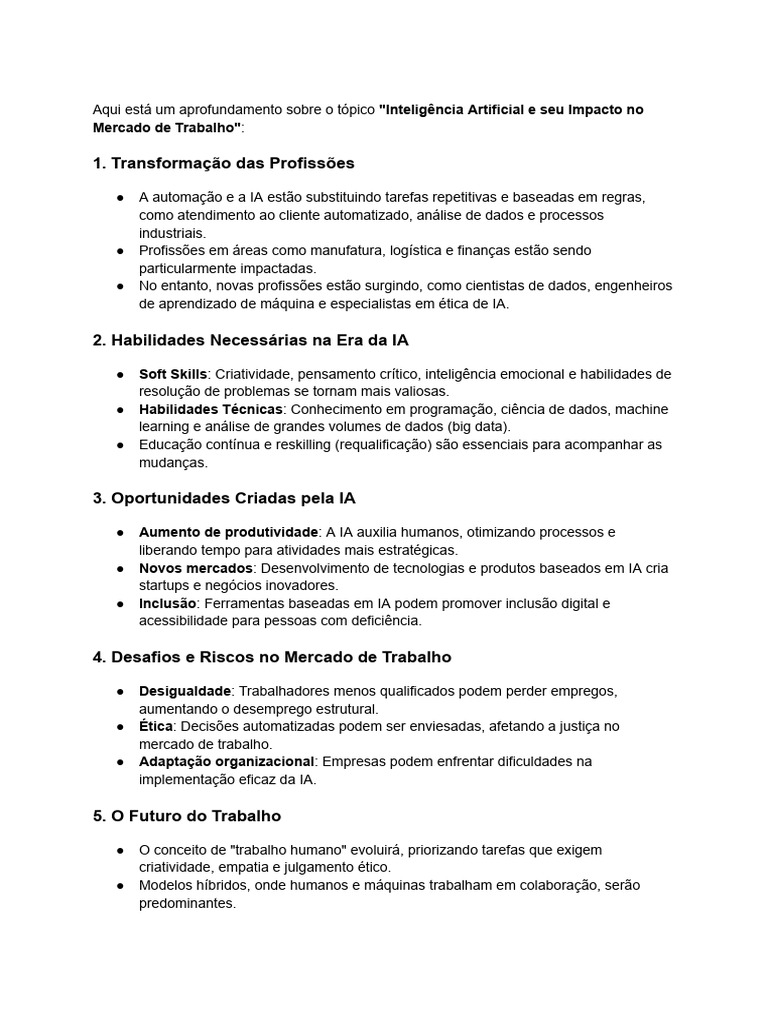Impacto da IA no Mercado de Trabalho | PDF