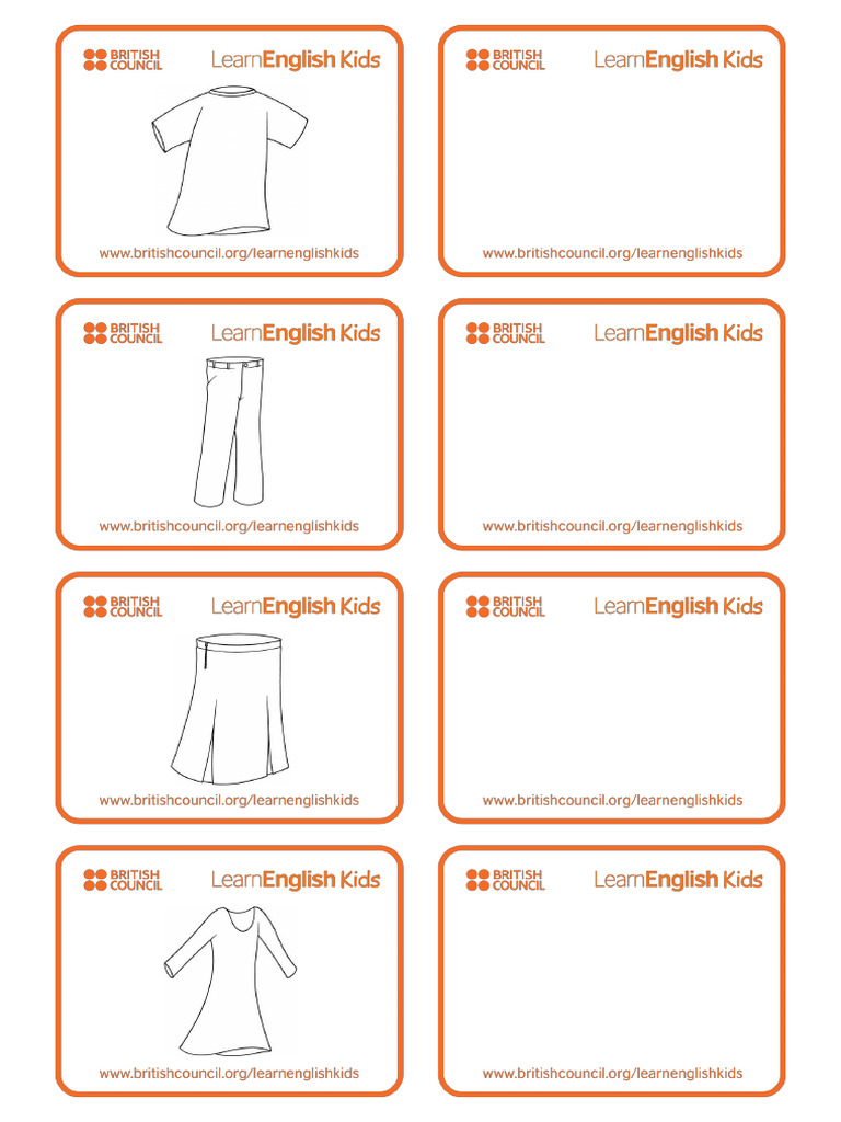 Flashcards Clothes Set 1 BW | PDF