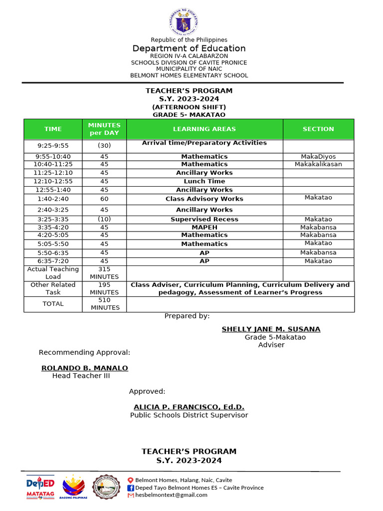 Teachers Program 2023 2024 Grade5 | PDF | Teachers | Human Communication