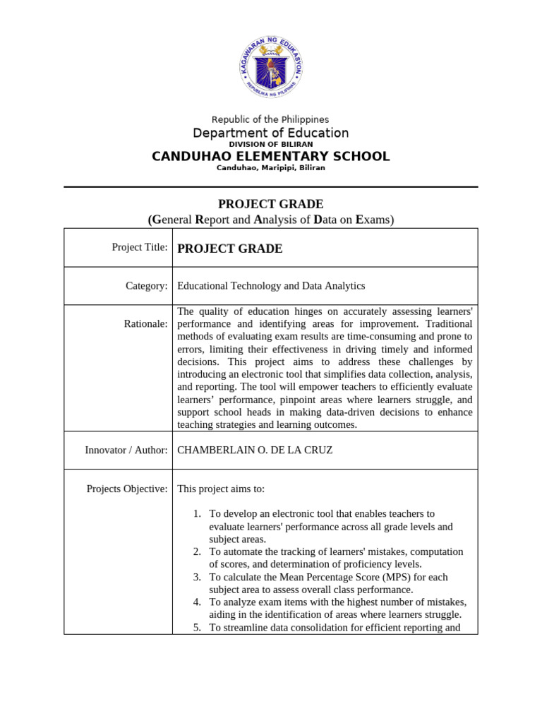 PROJECT GRADE (General Report and Analysis of Data On Exams) | PDF ...