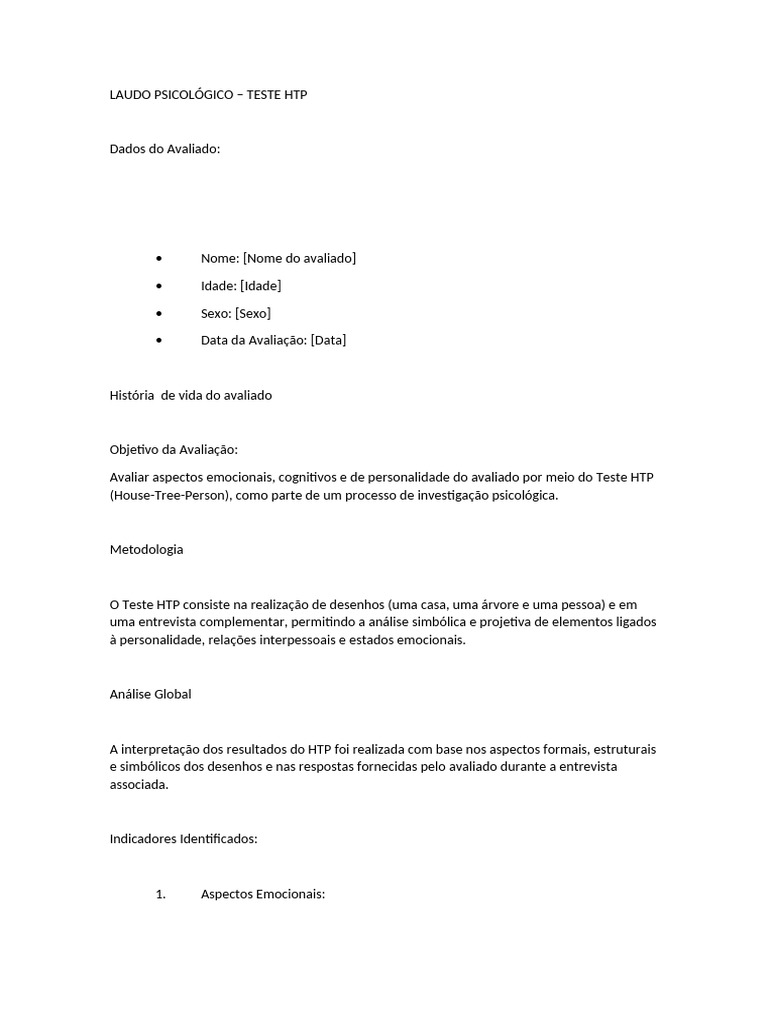 Laudo Psicológico: Teste HTP | PDF