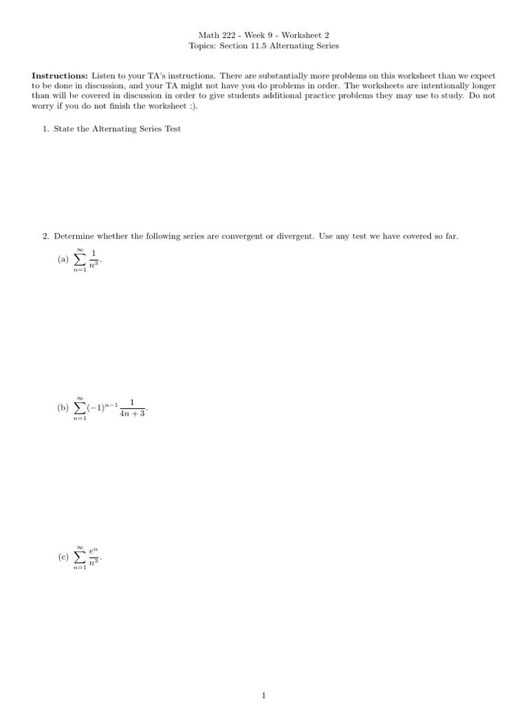 Alternating Series Test Worksheet 2 | PDF | Complex Analysis | Mathematics