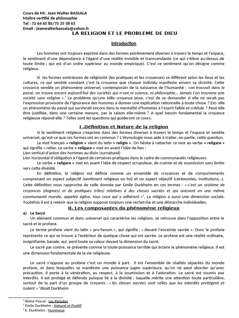 Religion et Problème de Dieu : Analyse Philosophique | PDF | Raison | Dieu